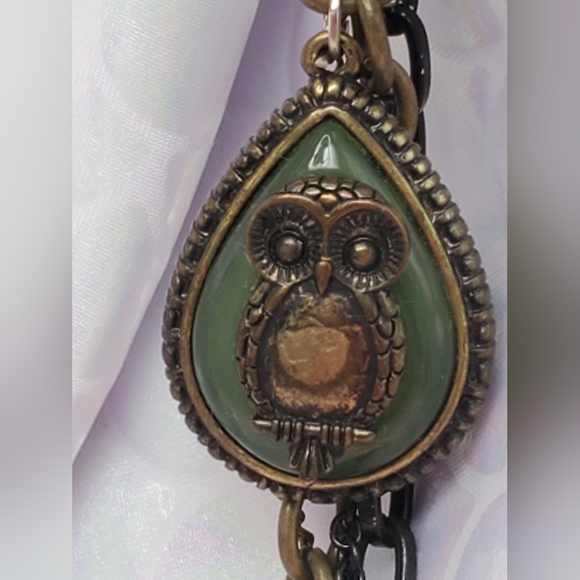 Owl Pendant Multistrand Chainlink Costume Necklace Modern - Picture 5 of 12